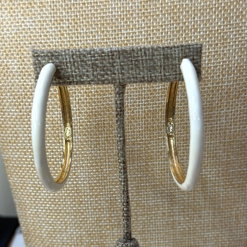 Kenneth Lane Gold & Ivory Hoop Earrings 2"‎ Diameter Elegant Design Womens